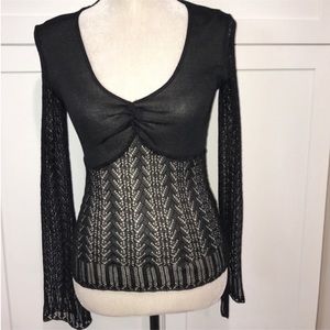 🖤SOLD🖤Black crochet top mesh  long sleeve knit top